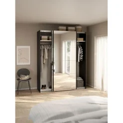 Hioshop Catania schuifdeurkast 2 deuren met spiegel 180x220cm mat zwart Clearance