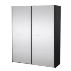 Hioshop Catania schuifdeurkast 2 deuren met spiegel 180x220cm mat zwart Clearance