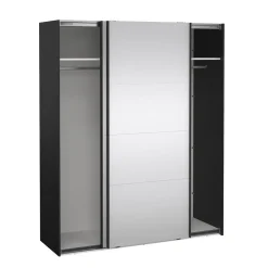 Hioshop Catania schuifdeurkast 2 deuren met spiegel 180x220cm mat zwart Clearance