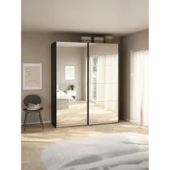 Hioshop Catania schuifdeurkast 2 deuren met spiegel 180x220cm mat zwart Clearance