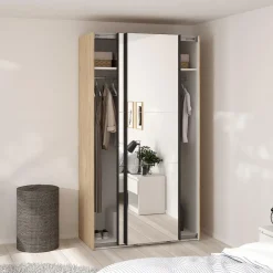 Hioshop Como schuifdeurkast 2 deuren met spiegel 120x220cm eikdecor Discount