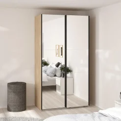 Hioshop Como schuifdeurkast 2 deuren met spiegel 120x220cm eikdecor Discount