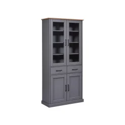 Hioshop Forenzo vitrinekast 4 deuren- 2 lades grijs- natuur Outlet
