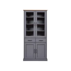 Hioshop Forenzo vitrinekast 4 deuren- 2 lades grijs- natuur Outlet