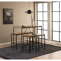 Hioshop Hugo bartafel set tafel- bank en 2 stoelen natuur Clearance