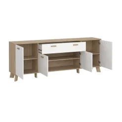 Hioshop Ikast dressoir 4 deuren- 1 lade eiken decor- wit Outlet