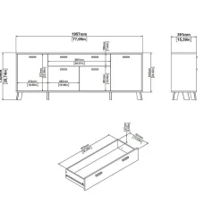 Hioshop Ikast dressoir 4 deuren- 1 lade eiken decor- wit Outlet