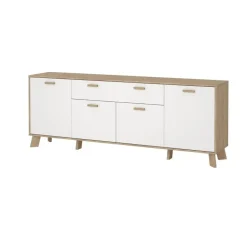 Hioshop Ikast dressoir 4 deuren- 1 lade eiken decor- wit Outlet