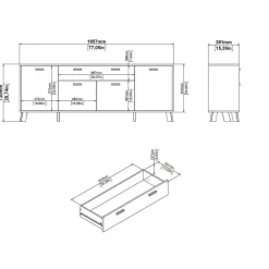 Hioshop Ikast dressoir 4 deuren- 1 lade eiken decor- wit Outlet