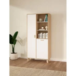 Hioshop Ikast vitrinekast 2 deuren- 3 planken eiken decor- wit Sale