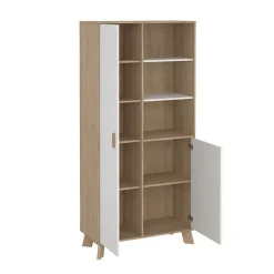 Hioshop Ikast vitrinekast 2 deuren- 3 planken eiken decor- wit Sale