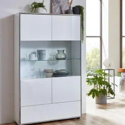 Hioshop Kenan vitrinekast 2 deuren- 1 lade wit hoogglans gelakt New