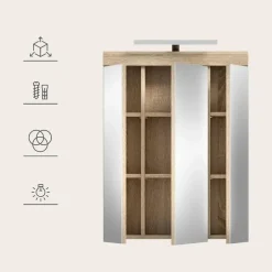 Merkloos Hioshop Lambada spiegelkast inclusief verlichting 2 deuren- 3 spiegeldeuren- 3 Online