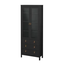 Hioshop Madrid vitrinekast 2 glazen deuren 3 laden zwart mat Outlet