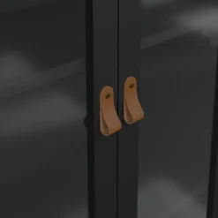 Hioshop Madrid vitrinekast 2 glazen deuren 3 laden zwart mat Outlet