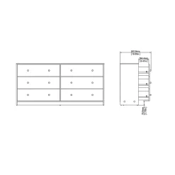 Hioshop Maria kommode breed met 6 lades- wit Outlet