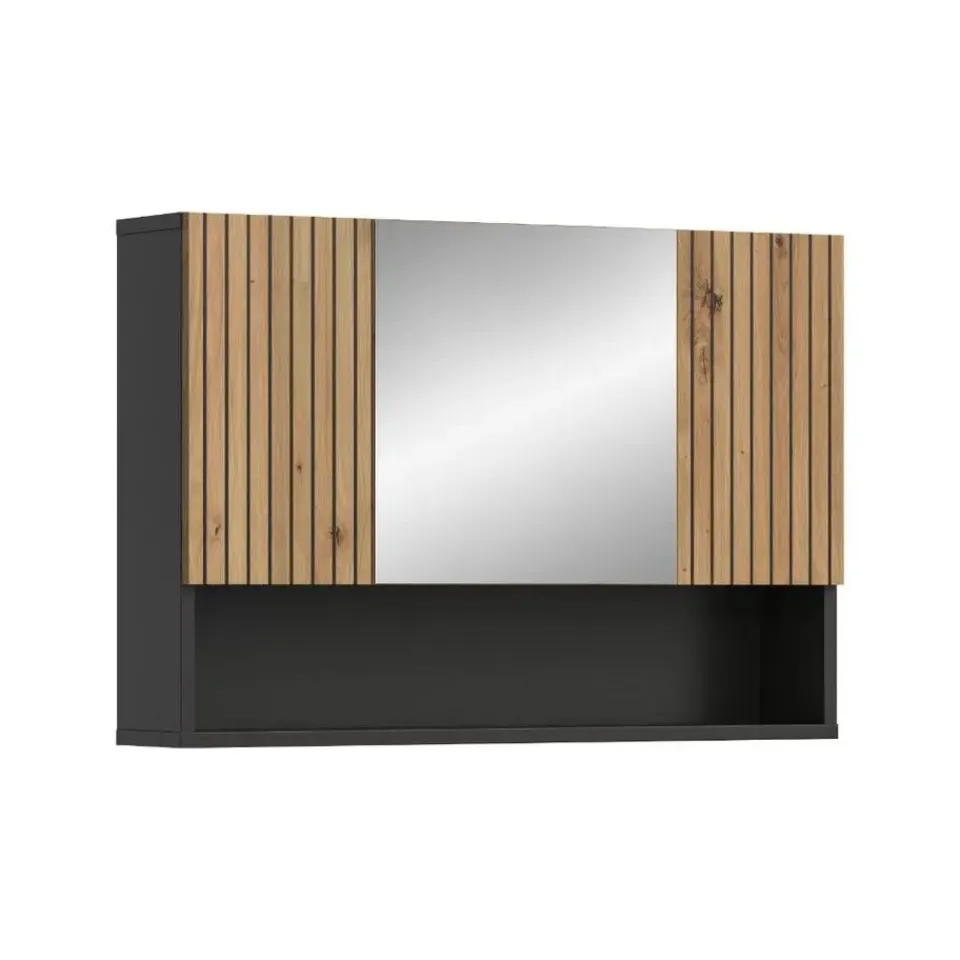 Merkloos Hioshop Mone spiegelkast 2 deuren- 1 spiegeldeur- 1 plank eiken decor- Clearance