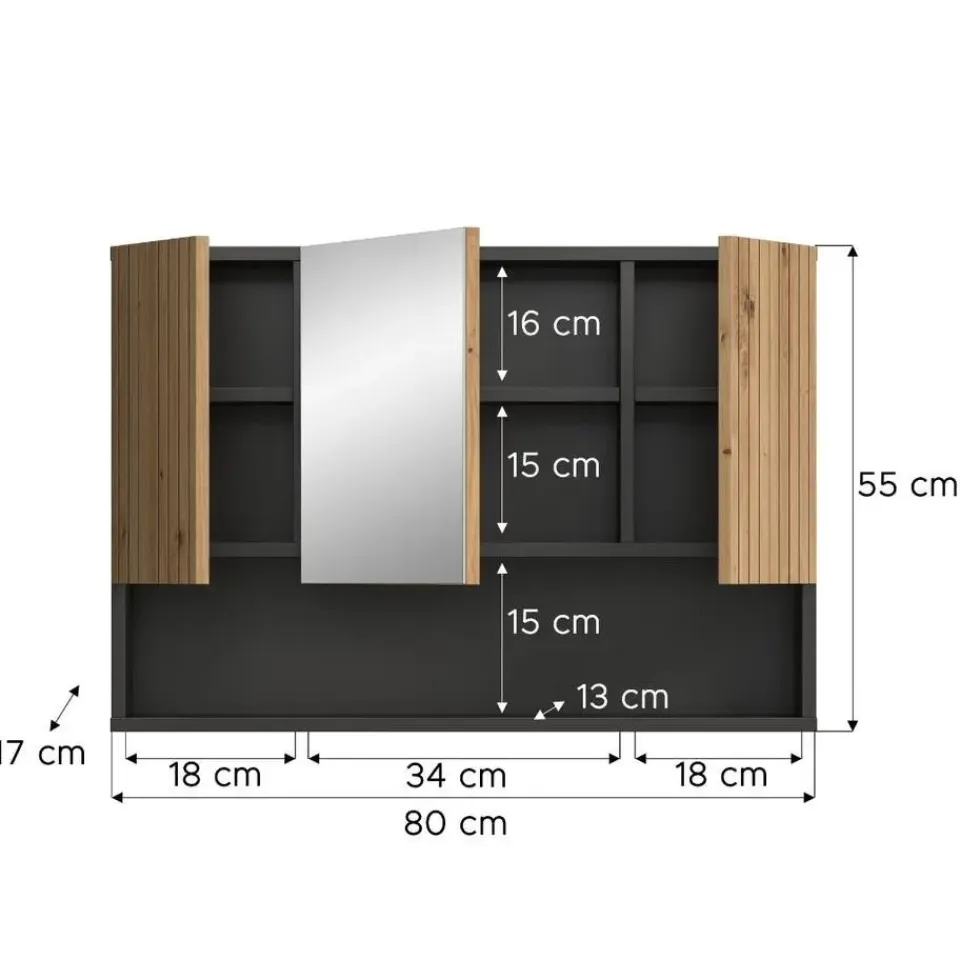 Merkloos Hioshop Mone spiegelkast 2 deuren- 1 spiegeldeur- 1 plank eiken decor- Clearance