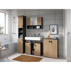 Merkloos Hioshop Mone spiegelkast 2 deuren- 1 spiegeldeur- 1 plank eiken decor- Clearance