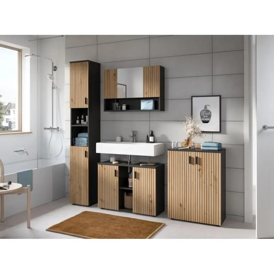 Merkloos Hioshop Mone spiegelkast 2 deuren- 1 spiegeldeur- 1 plank eiken decor- Clearance