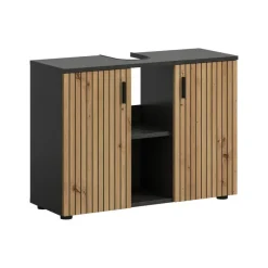 Merkloos Hioshop Mone wastafel 2 deuren- 2 planken eiken decor- donkergrijs