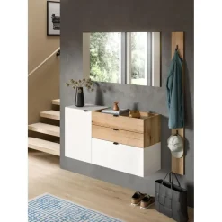 Merkloos Hioshop Naro dressoir wandgemonteerd 1 deur- 1 vouwdeur- 1 plank- 2 lades wit Clearance