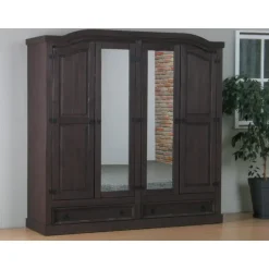 Hioshop New Mexico 4-deurs kledingkast bruin met spiegel Clearance