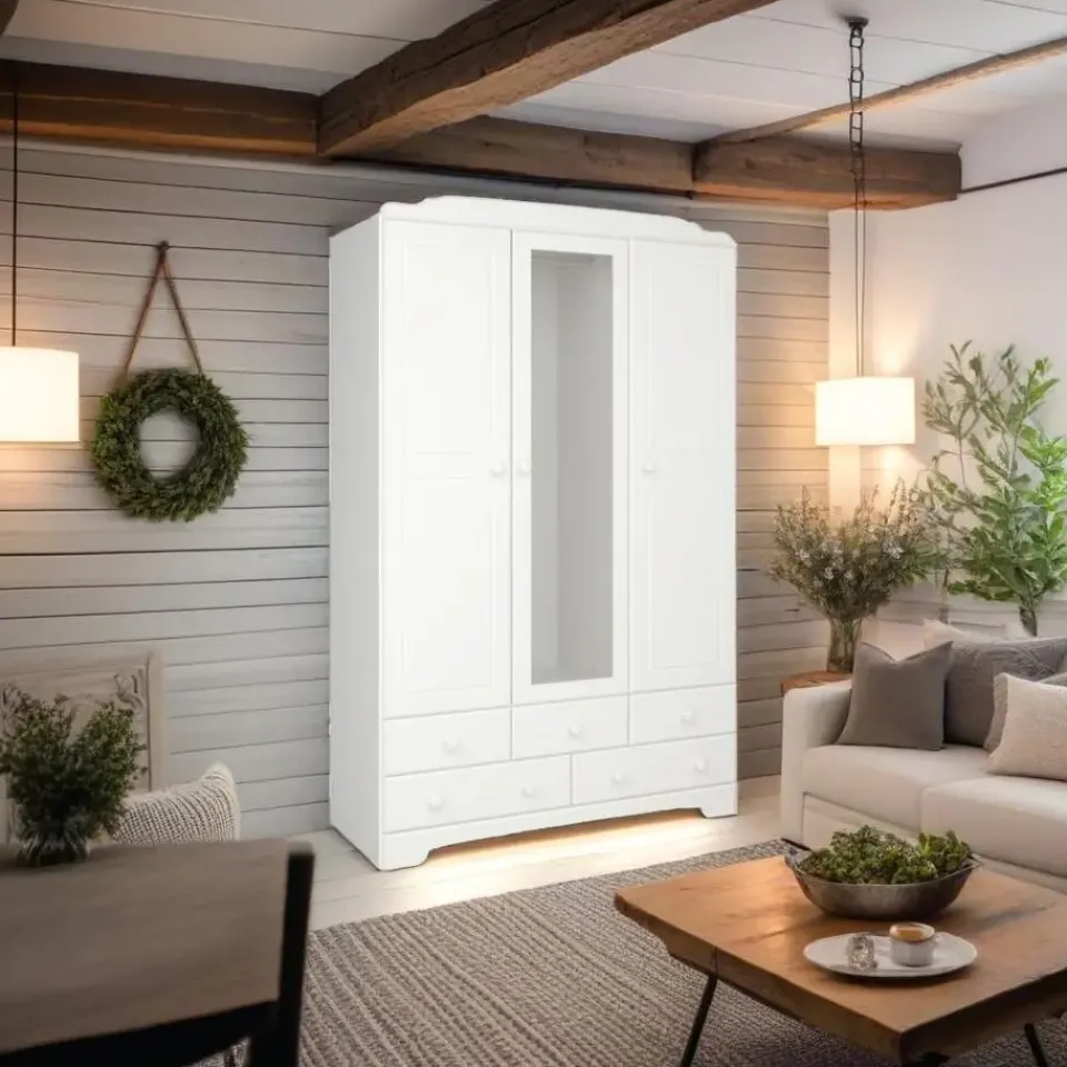 Hioshop Nilon kledingkast 3 deuren 5 laden wit Hot