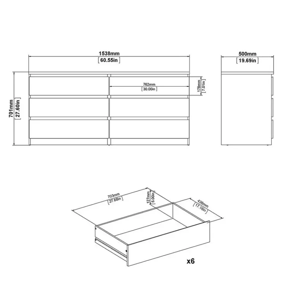 Hioshop Noulan commode 6 lades witte essenhout decor Online