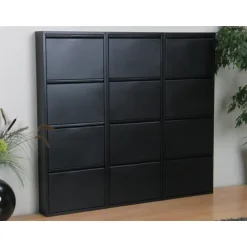 Hioshop Pisa schoenenkast zwart metaal met 4 vakken - set van 3 Sale