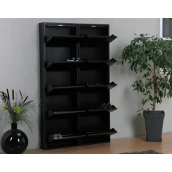 Hioshop Pisa schoenenkast zwart metaal met 5 vakken - set van 2