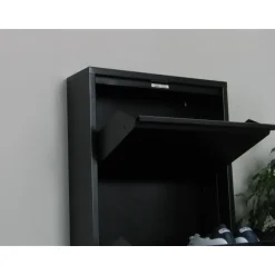 Hioshop Pisa schoenenkast zwart metaal met 5 vakken - set van 2