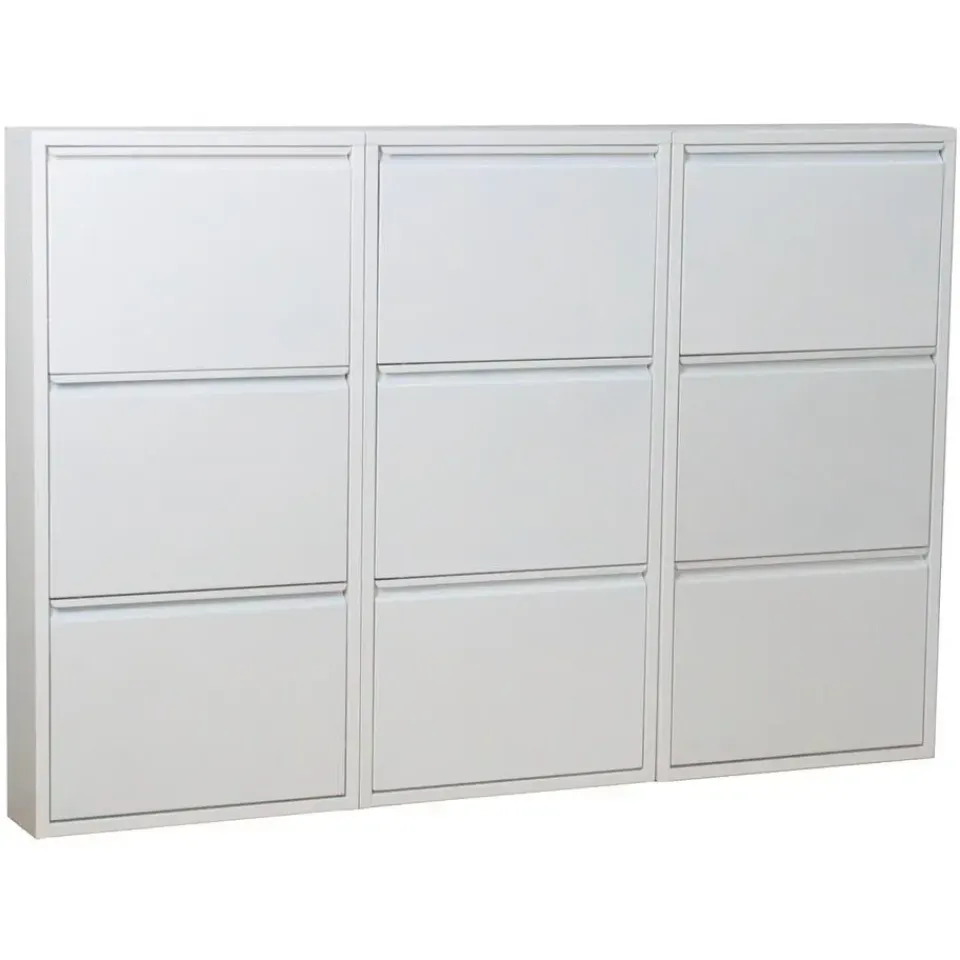 Hioshop Pisa schoenenkast wit metaal met 3 vakken - set van 3 Discount