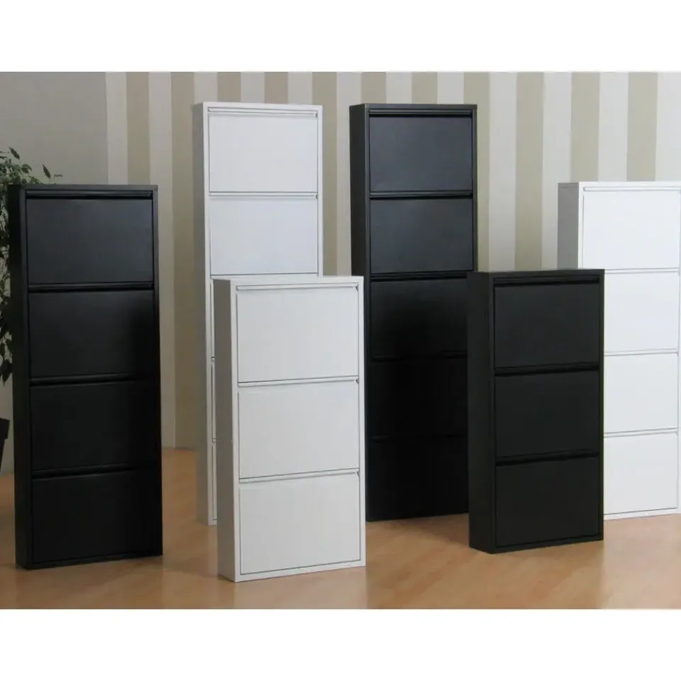 Hioshop Pisa schoenenkast wit metaal met 3 vakken - set van 3 Discount