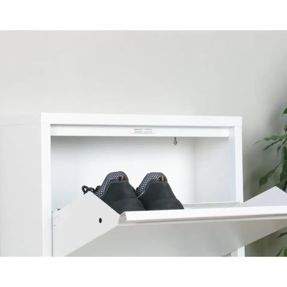 Hioshop Pisa schoenenkast wit metaal met 3 vakken - set van 3 Discount