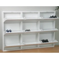 Hioshop Pisa schoenenkast wit metaal met 3 vakken - set van 3 Discount