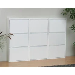 Hioshop Pisa schoenenkast wit metaal met 3 vakken - set van 3 Discount