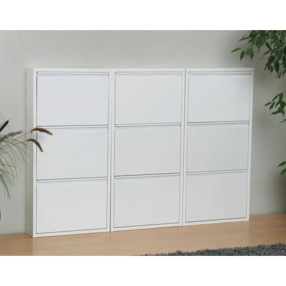 Hioshop Pisa schoenenkast wit metaal met 3 vakken - set van 3 Discount