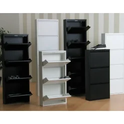 Hioshop Pisa schoenenkast wit metaal met 3 vakken - set van 3 Discount