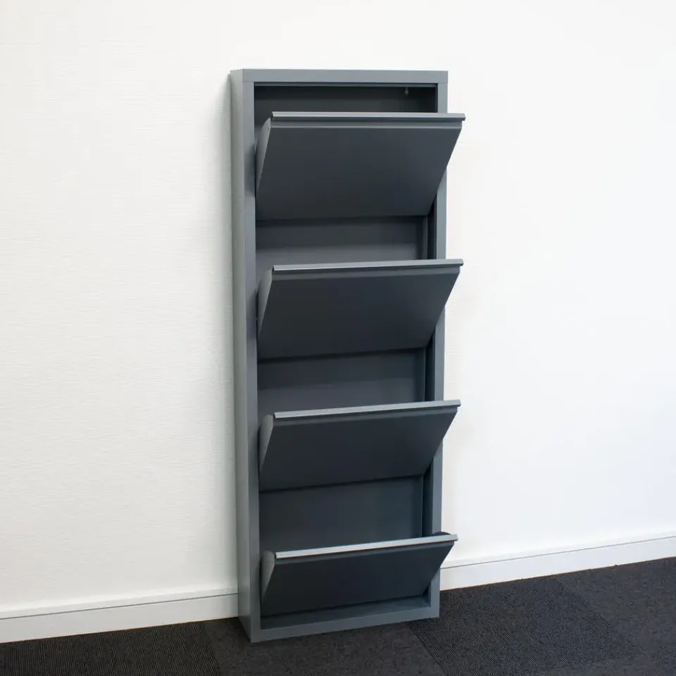 Hioshop Pisa schoenenkast grijs metaal met 12 vakken Outlet