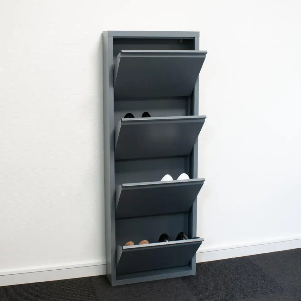 Hioshop Pisa schoenenkast grijs metaal met 12 vakken Outlet