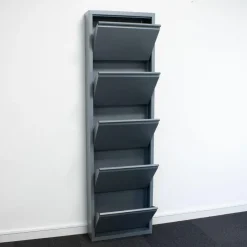 Hioshop Pisa schoenenkast grijs metaal met 5 vakken New