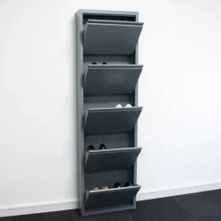 Hioshop Pisa schoenenkast grijs metaal met 5 vakken New