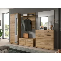 Hioshop Scout kapstok 3 haken 1 kledingstang 1 plank eik decor Discount