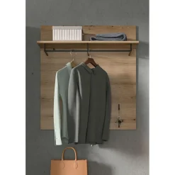 Hioshop Scout kapstok 3 haken 1 kledingstang 1 plank eik decor Discount