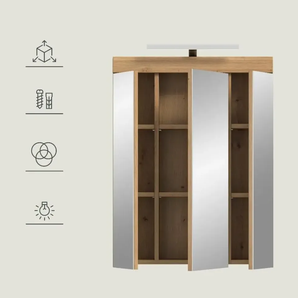 Merkloos Hioshop Scout spiegelkast 2 deuren- 3 spiegeldeuren- 3 planken salvie decor- Outlet