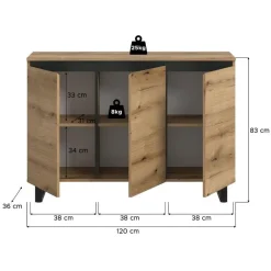Merkloos Hioshop Tomasa dressoir 3 deuren eiken decor Clearance