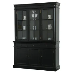 Hioshop Winkelkast buffetkast vitrine met opzet antiek zwart massief hout