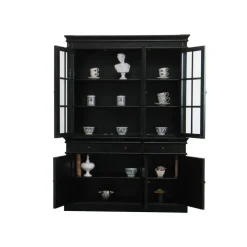 Hioshop Winkelkast buffetkast vitrine met opzet antiek zwart massief hout