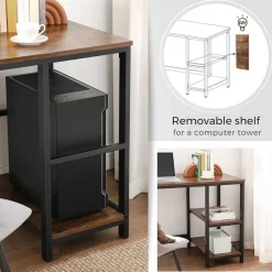 Vasagle Hoekbureau Fabrice 138cm 2 legplanken - rustiek bruin/zwart Discount